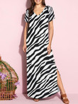 V-neck Open Back Zebra Printed Dress