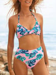 Tropical Ruffle Halter High Waisted Bikini