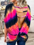 Tie-dye Twisted Loose Backless T-shirt
