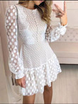 Polka Dot Stitching Lace Long Sleeve Dress