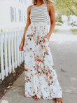 Striped Floral Print Sleeveless Dress