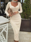 Solid Square Neck Long Sleeve Tight Dress