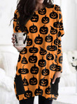 Pumpkin Cartoon Print Long Sleeve Dress