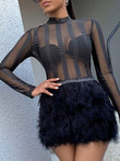 See-Through Feather Long Sleeve Dress