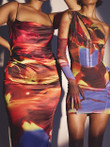 Tie-Dye Print Sling Bodycon Dress