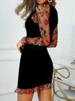 Rose Embroidered Mesh Long Sleeve Dress