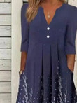 Printed V-Neck Mid Sleeve Pocket Dress
