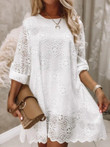 Simple Lace Stitching Mid-Sleeve Dress