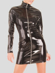 PU Bright Leather Zipper Long Sleeve Tight Dress