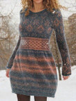 Printed Round Neck Pullover Long Sleeve Dress