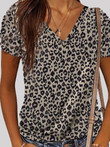 Leopard Print V-neck Short Sleeve Casual T-shirt