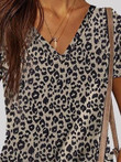 Leopard Print V-neck Short Sleeve Casual T-shirt