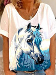 Horse Head Print Short Sleeve V-Neck T-Shirt