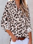 Leopard Print V-neck Collared 3/4 Sleeve Shirt
