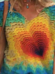 Heart Printed V-neck Short-sleeved T-shirt