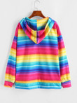 Full Zip Pockets Rainbow Stripes Hoodie