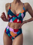 Geometric Print V-neck Bikini Set