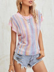 Knitted Rainbow Round Neck T-shirt