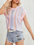 Knitted Rainbow Round Neck T-shirt
