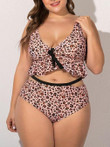 Leopard Print Ruffled Hem Bra Plus Size Swimsuit