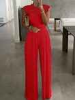 Lace-Up Round Neck Solid Jumpsuit