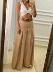 High Waisted Wide Leg Ruched Pants Without Belt