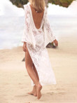 Lace High Splited Hem V Neck Beach Dress