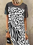 Leopard-print Mesh Stitching Dress