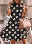 Little Daisy Sunflower Sleeveless Print Casual Round Neck Retro Mini Dress