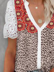 Leopard V Neck Lace Short Sleeve T-shirts