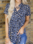 Leopard Print V-Neck Short Sleeve Loose T-Shirt