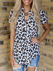 Leopard Print V-Neck Short Sleeve Loose T-Shirt