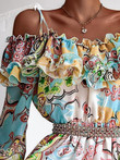 High Waist Floral Print Suspender Skirt