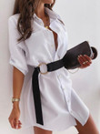 Lapel Single-breasted Long-sleeved Shirt Mini Dress