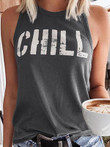Letter Print Sleeveless Casual Tank Tops
