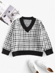 Houndstooth Fuzzy Loose Sweater