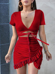 Irregular Skirt High Waist V-neck Strappy Mini Dress