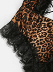 Halter Lace Trim Leopard Crisscross Cutout Teddy