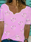 Irregular Collar Love Print Short Sleeve T-shirt