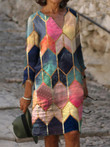 Geometry Print Colorblock Slim Cut Midi Dress