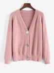 Solid Button Up Fuzzy V Neck Cardigan