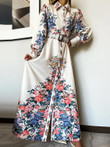 Slimming Floral Printed Lapel Long Sleeves Dresses