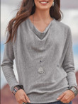 Solid Pleated V-neck Long-sleeved T-shirt
