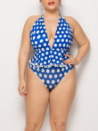 Ruffle Hem Polka Dot Wireless One-piece Swimsuit