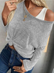 Solid Knitted Long-sleeved Loose Casual T-shirt