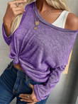 Solid Knitted Long-sleeved Loose Casual T-shirt