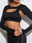Solid Super Crop Sports Tee Without Bra