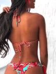 Spaghetti Strap Halter Tropical Print Bikini