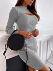 Solid Hollow Long Sleeve Tight Dress