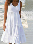 Sleeveless Round Neck Stitching Beach Dress